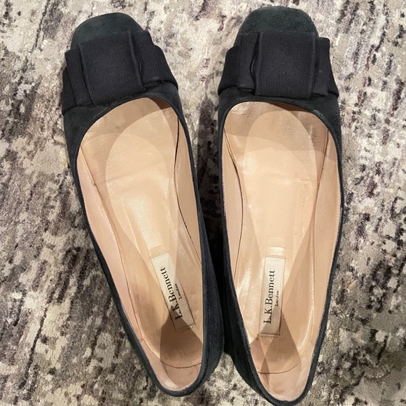 LK Bennett Bow Flats, Navy Suede - Picture 1 of 5